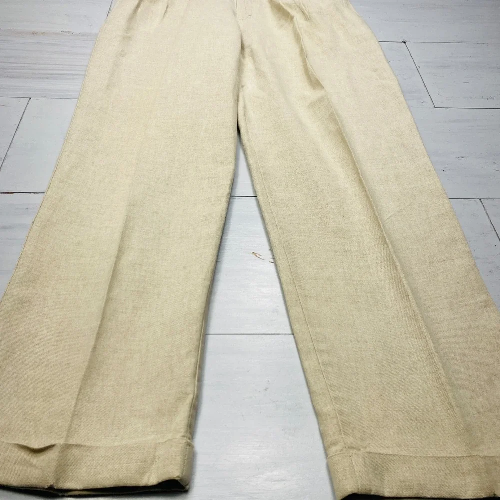 Dockers Pleated Linen Blend Pants Mens 34x29 Beige Khaki Cuffed Straight Pant